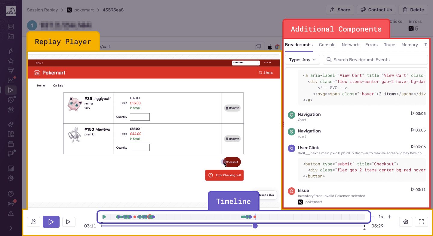 Session Replay details user interface